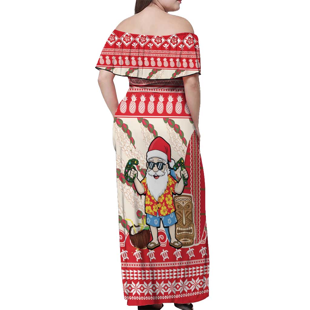 Hawaii Christmas Six Seven Off Shoulder Maxi Dress Mele Kalikimaka Funny Santa 67 Gen Alpha Slang - Polynesian Pride