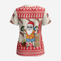 Hawaii Christmas Six Seven Scrub Top Mele Kalikimaka Funny Santa 67 Gen Alpha Slang - Polynesian Pride