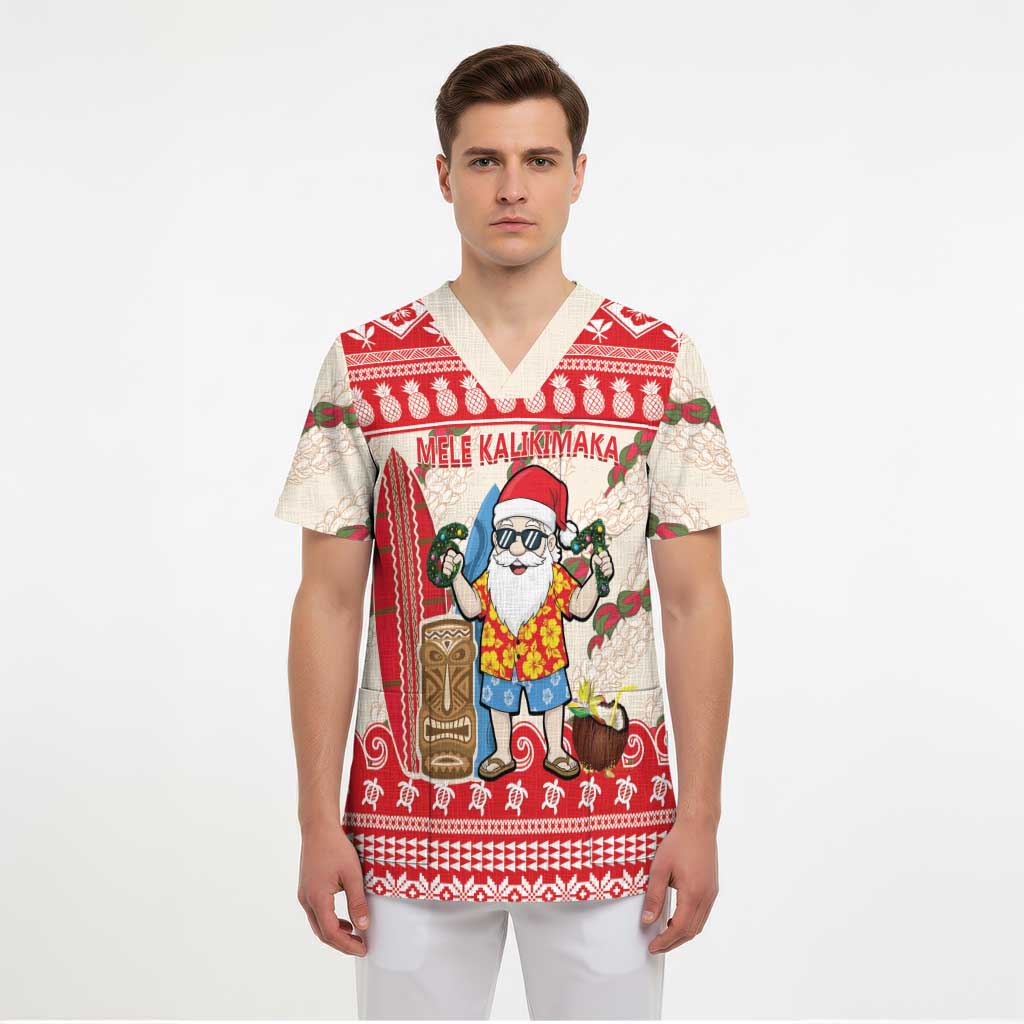 Hawaii Christmas Six Seven Scrub Top Mele Kalikimaka Funny Santa 67 Gen Alpha Slang - Polynesian Pride
