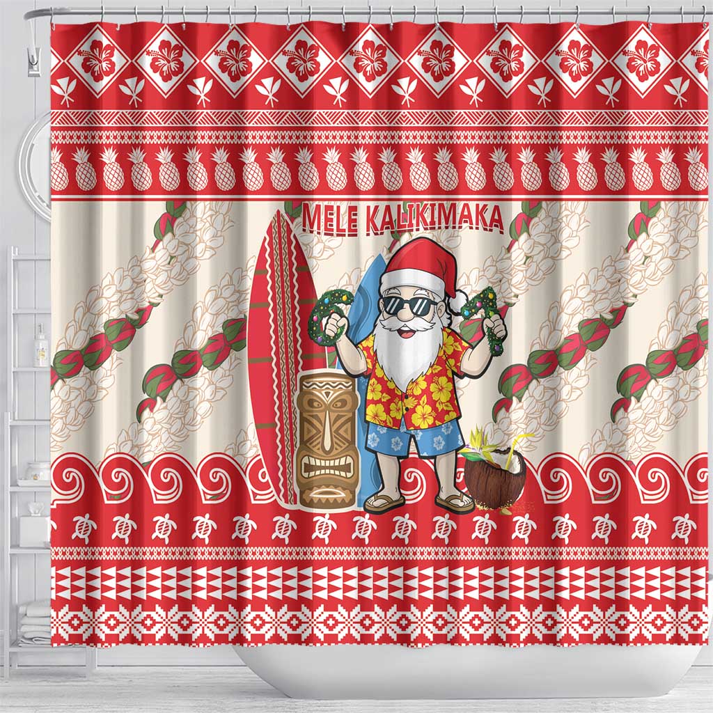 Hawaii Christmas Six Seven Shower Curtain Mele Kalikimaka Funny Santa 67 Gen Alpha Slang - Polynesian Pride