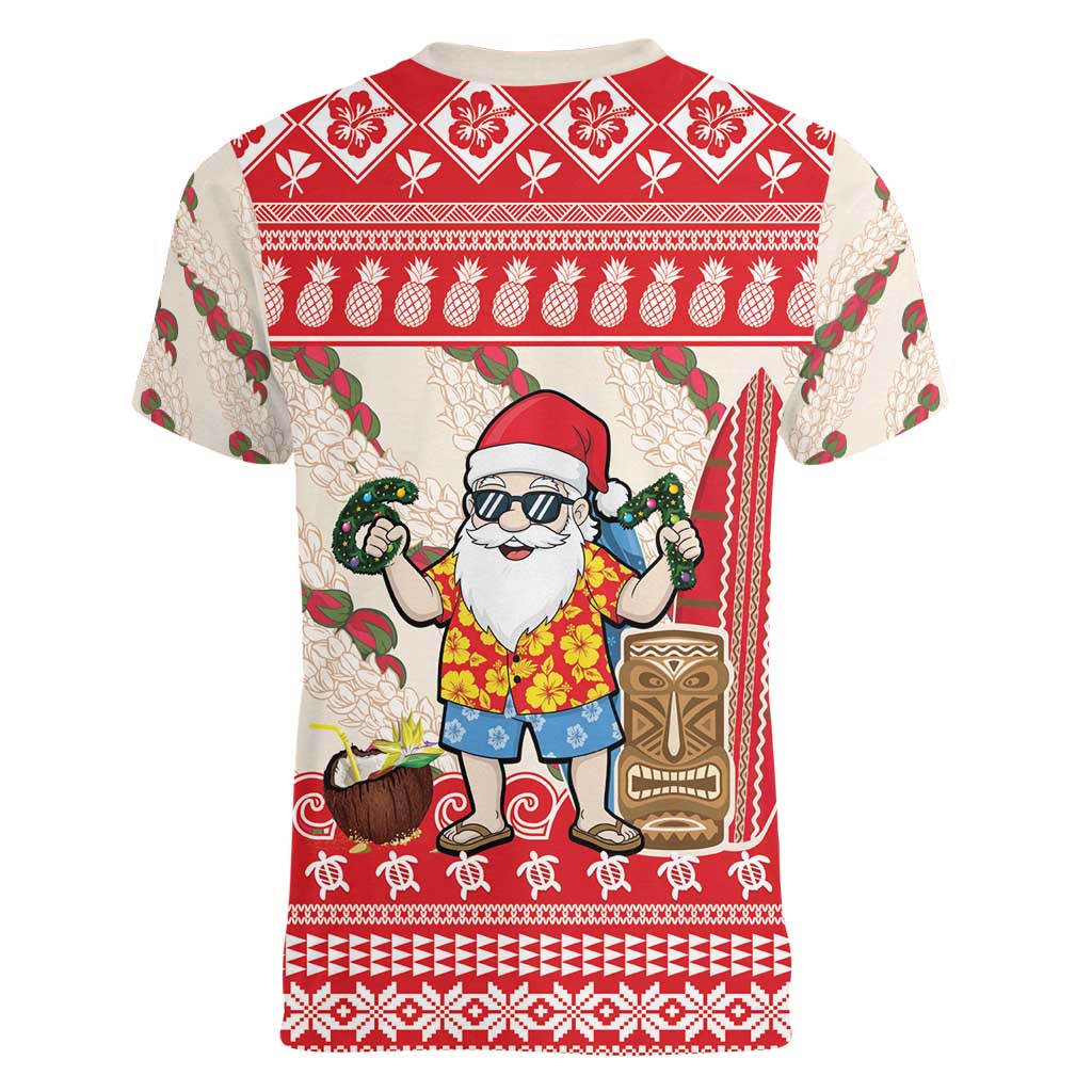 Hawaii Christmas Six Seven Women V-Neck T-Shirt Mele Kalikimaka Funny Santa 67 Gen Alpha Slang - Polynesian Pride