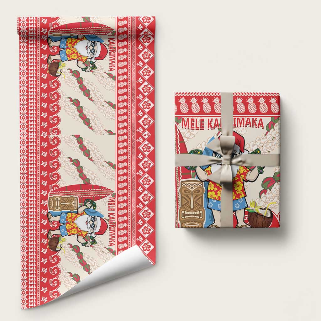 Hawaii Christmas Six Seven Wrapping Paper Mele Kalikimaka Funny Santa 67 Gen Alpha Slang LT14 58" × 23" Red - Polynesian Pride