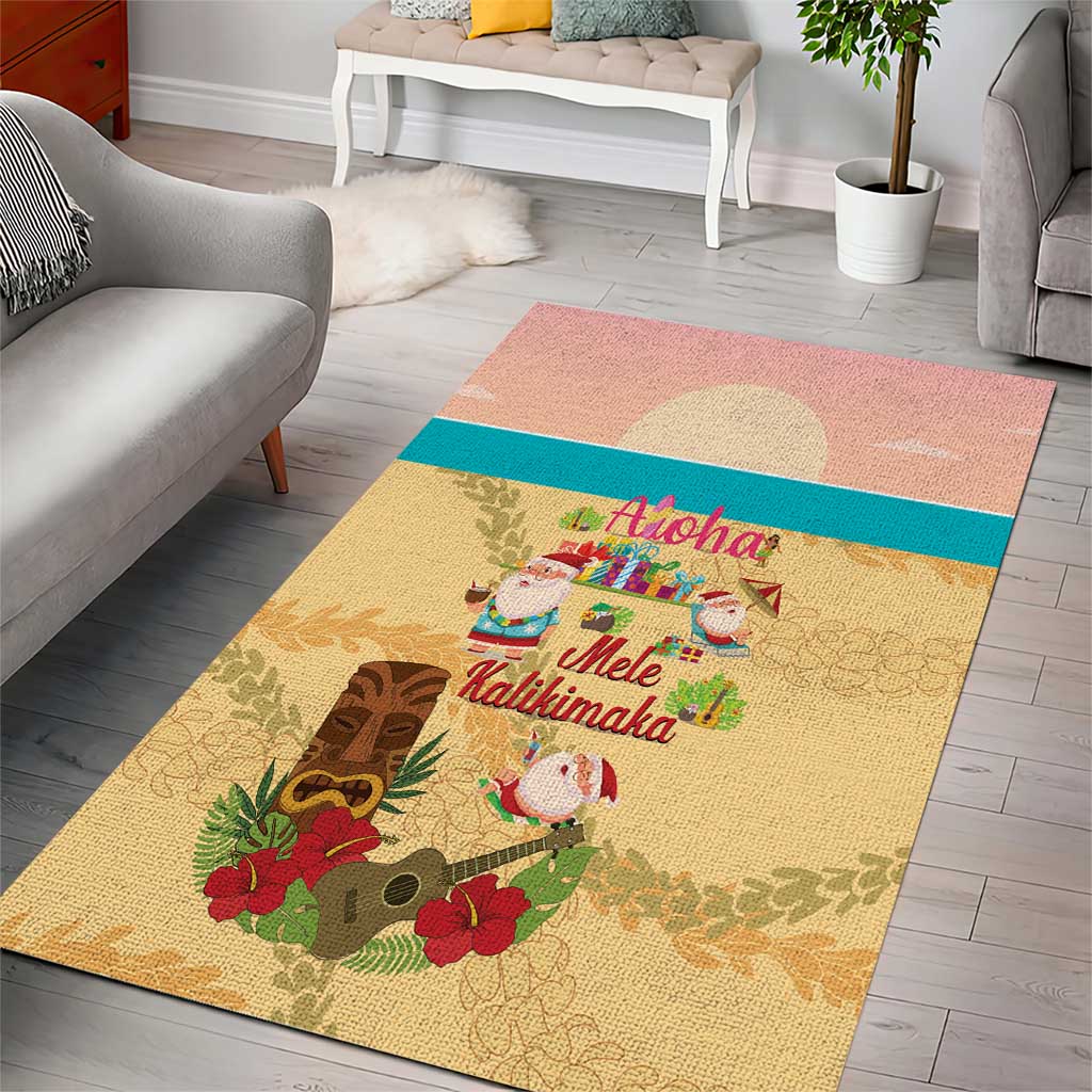 Aloha Hawaii Mele Kalikimaka Area Rug Beachy Funny Santa Hawaiian Lei - Polynesian Pride
