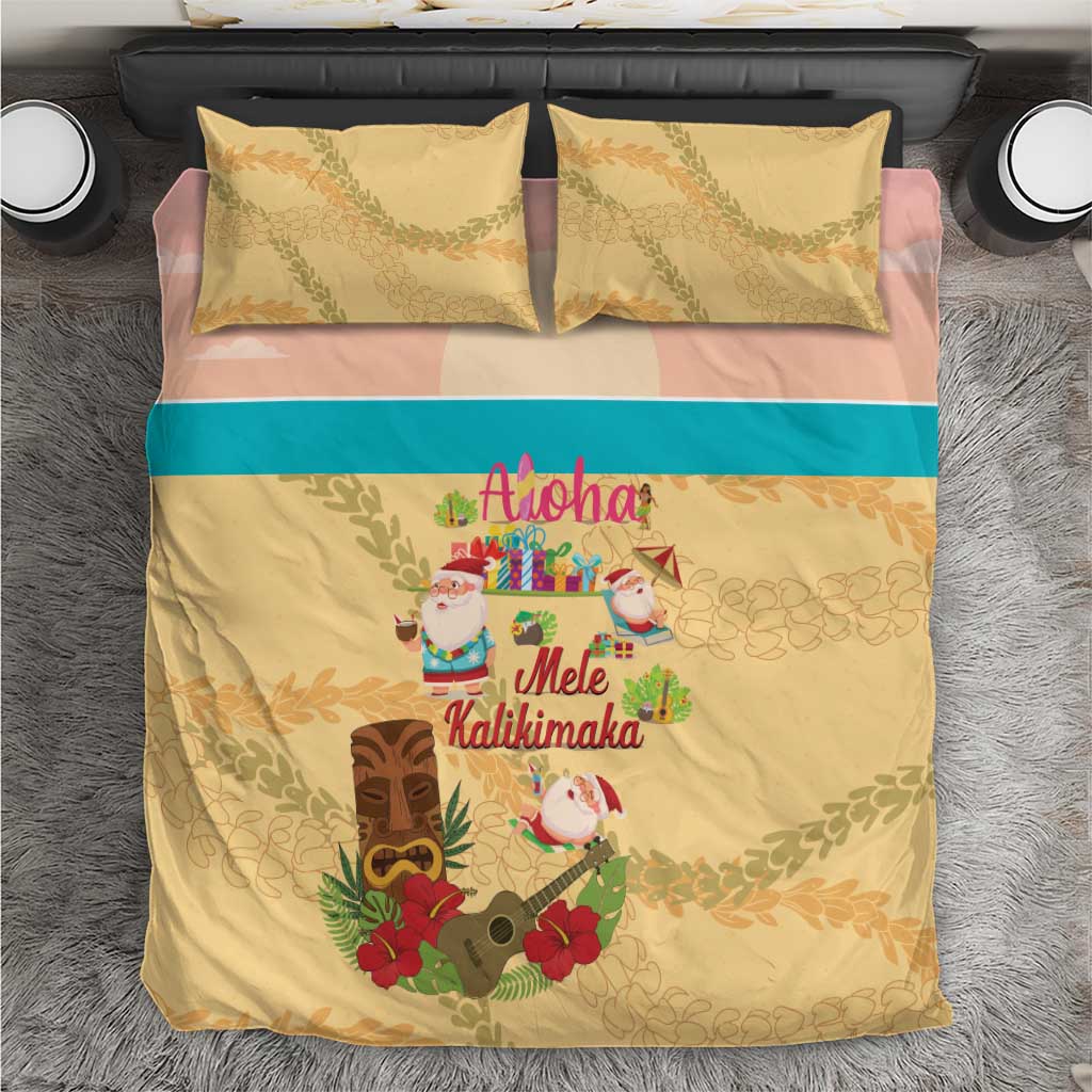 Aloha Hawaii Mele Kalikimaka Bedding Set Beachy Funny Santa Hawaiian Lei - Polynesian Pride