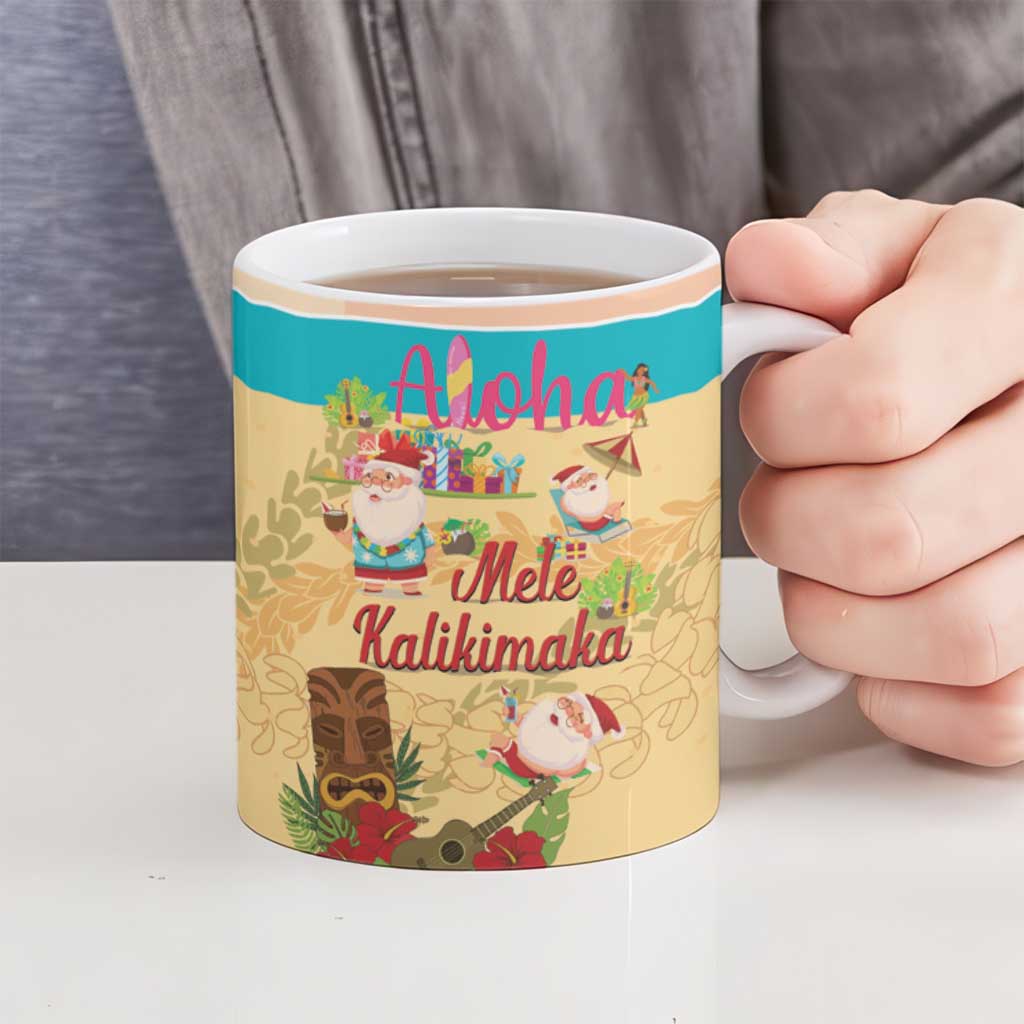 Aloha Hawaii Mele Kalikimaka Ceramic Mug Beachy Funny Santa Hawaiian Lei - Polynesian Pride