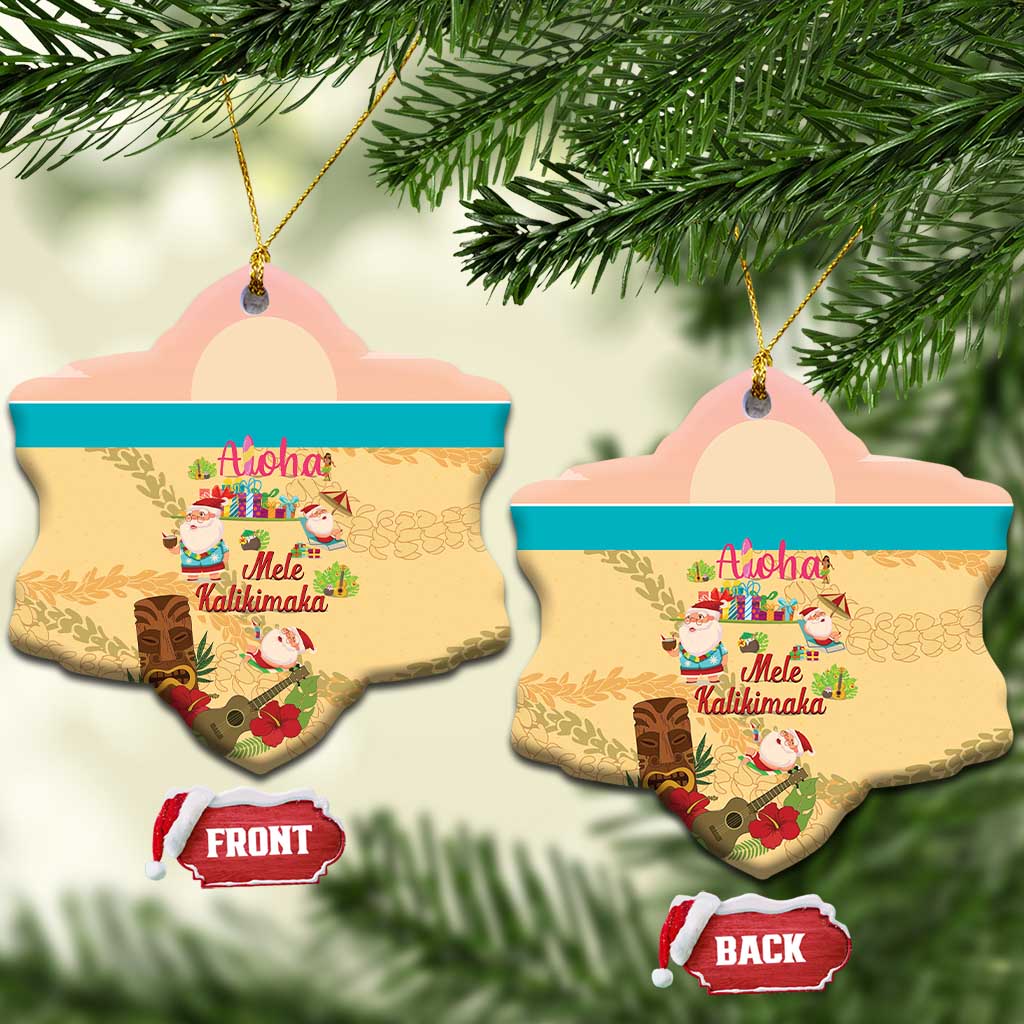 Aloha Hawaii Mele Kalikimaka Ceramic Ornament Beachy Funny Santa Hawaiian Lei - Polynesian Pride