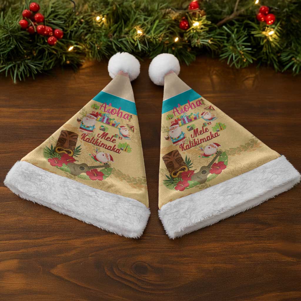 Aloha Hawaii Mele Kalikimaka Christmas Santa Hat Beachy Funny Santa Hawaiian Lei - Polynesian Pride
