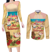 Aloha Hawaii Mele Kalikimaka Couples Matching Long Sleeve Bodycon Dress and Long Sleeve Button Shirt Beachy Funny Santa Hawaiian Lei - Polynesian Pride