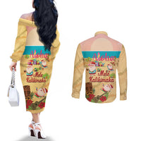 Aloha Hawaii Mele Kalikimaka Couples Matching Off The Shoulder Long Sleeve Dress and Long Sleeve Button Shirt Beachy Funny Santa Hawaiian Lei - Polynesian Pride