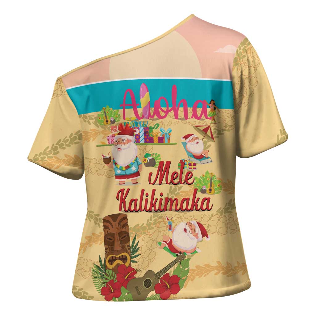Aloha Hawaii Mele Kalikimaka Cross Shoulder Shirt Beachy Funny Santa Hawaiian Lei - Polynesian Pride