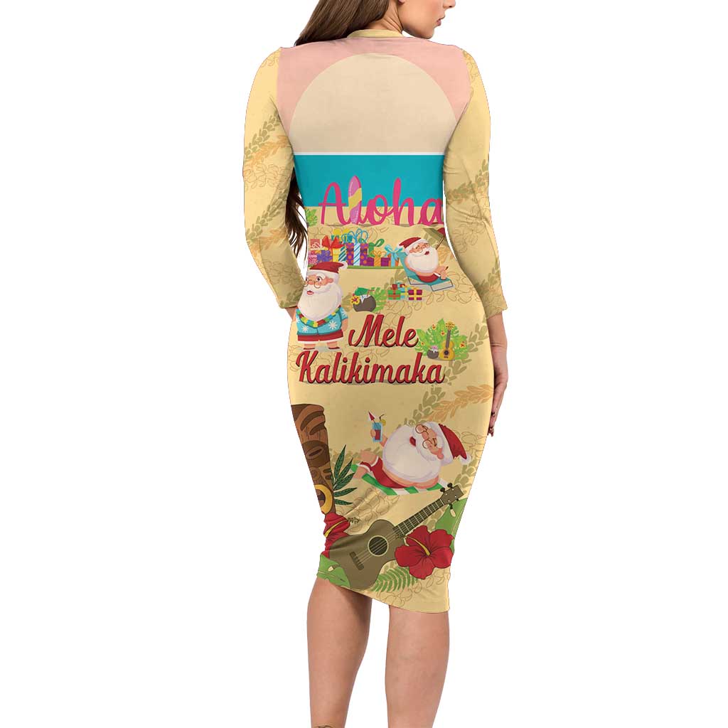 Aloha Hawaii Mele Kalikimaka Family Matching Long Sleeve Bodycon Dress and Hawaiian Shirt Beachy Funny Santa Hawaiian Lei - Polynesian Pride