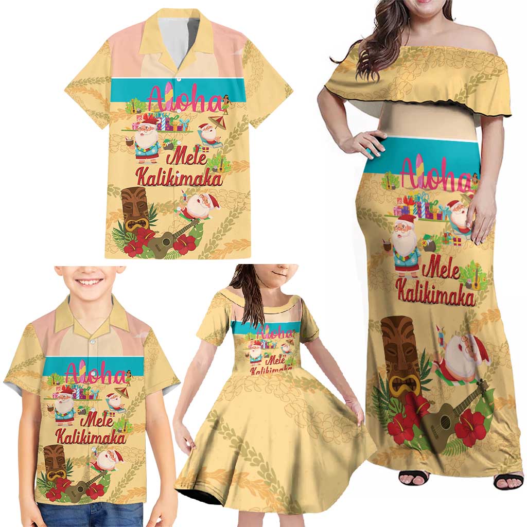 Aloha Hawaii Mele Kalikimaka Family Matching Off Shoulder Maxi Dress and Hawaiian Shirt Beachy Funny Santa Hawaiian Lei - Polynesian Pride