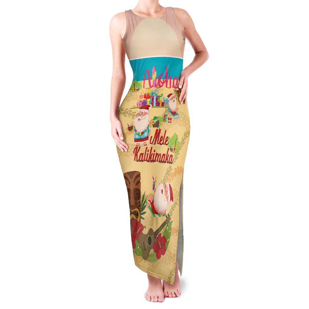 Aloha Hawaii Mele Kalikimaka Family Matching Tank Maxi Dress and Hawaiian Shirt Beachy Funny Santa Hawaiian Lei - Polynesian Pride