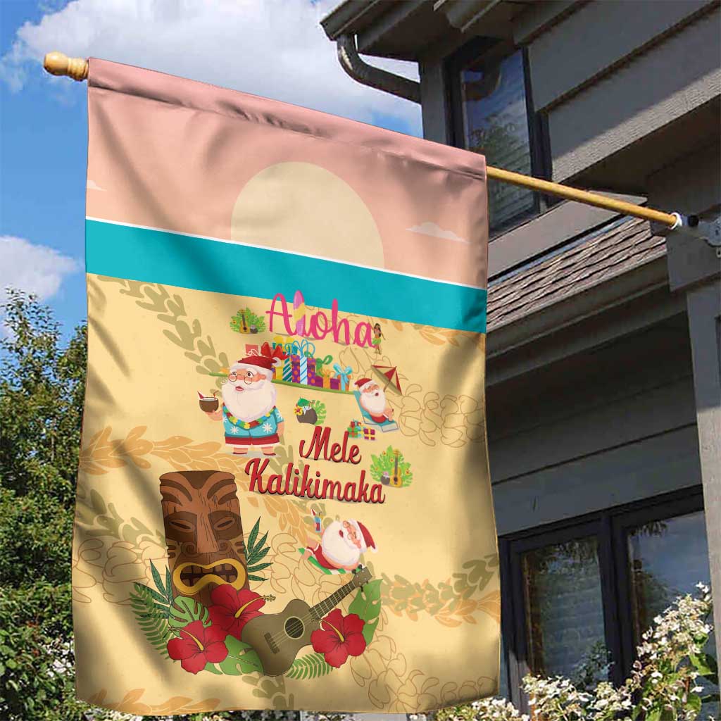 Aloha Hawaii Mele Kalikimaka Garden Flag Beachy Funny Santa Hawaiian Lei - Polynesian Pride