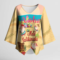 Aloha Hawaii Mele Kalikimaka Kimono Sleeve Blouse Beachy Funny Santa Hawaiian Lei - Polynesian Pride