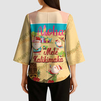 Aloha Hawaii Mele Kalikimaka Kimono Sleeve Blouse Beachy Funny Santa Hawaiian Lei - Polynesian Pride