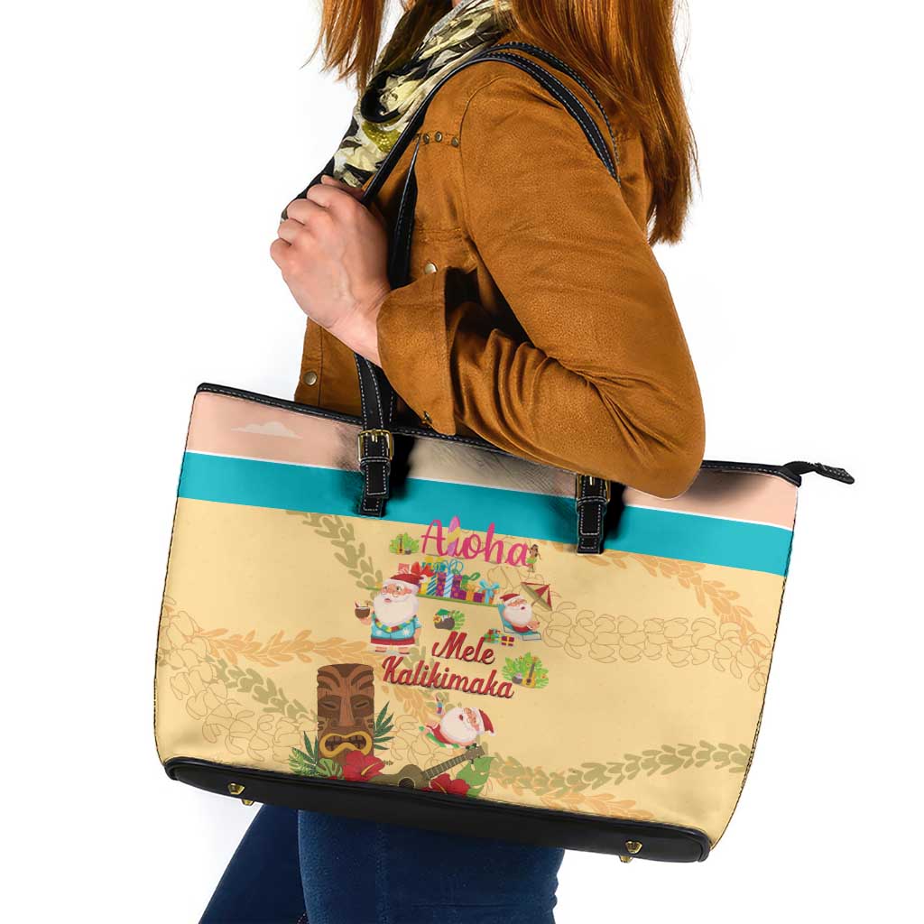 Aloha Hawaii Mele Kalikimaka Leather Tote Bag Beachy Funny Santa Hawaiian Lei - Polynesian Pride