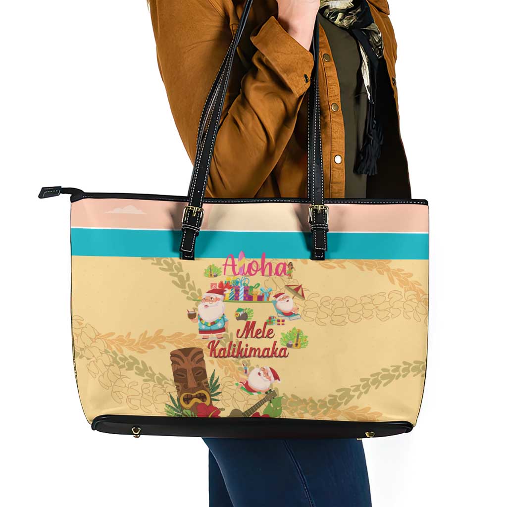Aloha Hawaii Mele Kalikimaka Leather Tote Bag Beachy Funny Santa Hawaiian Lei - Polynesian Pride