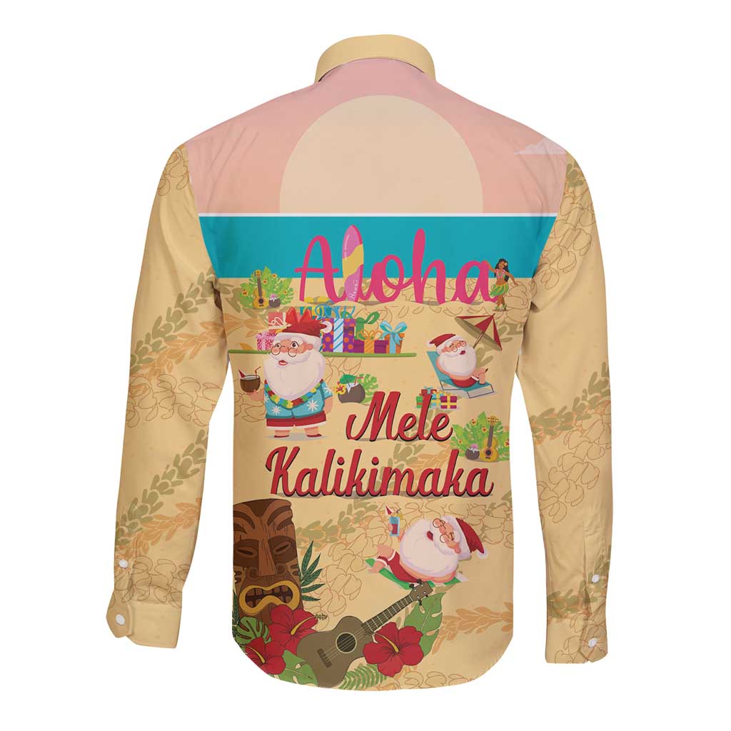 Aloha Hawaii Mele Kalikimaka Long Sleeve Button Shirt Beachy Funny Santa Hawaiian Lei - Polynesian Pride