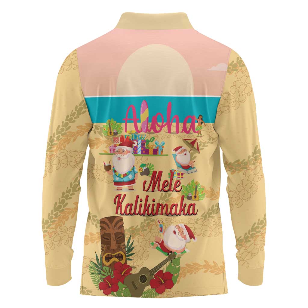 Aloha Hawaii Mele Kalikimaka Long Sleeve Polo Shirt Beachy Funny Santa Hawaiian Lei - Polynesian Pride