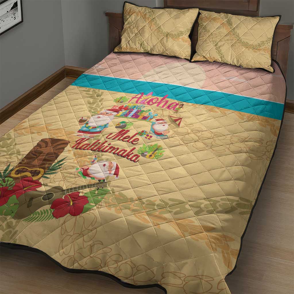 Aloha Hawaii Mele Kalikimaka Quilt Bed Set Beachy Funny Santa Hawaiian Lei - Polynesian Pride