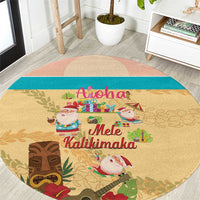 Aloha Hawaii Mele Kalikimaka Round Carpet Beachy Funny Santa Hawaiian Lei - Polynesian Pride