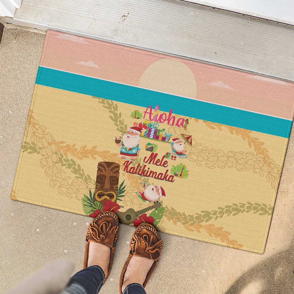 Aloha Hawaii Mele Kalikimaka Rubber Doormat Beachy Funny Santa Hawaiian Lei - Polynesian Pride