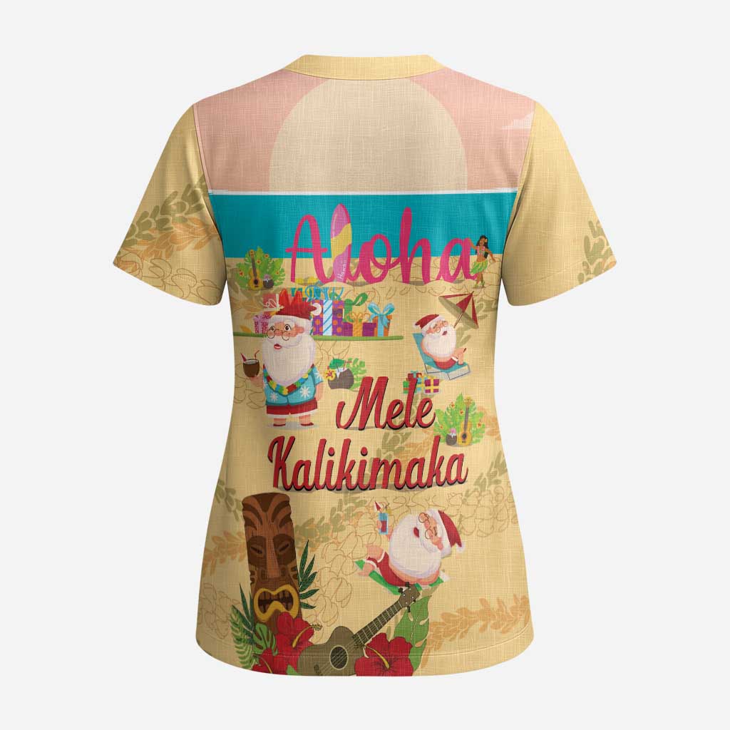 Aloha Hawaii Mele Kalikimaka Scrub Top Beachy Funny Santa Hawaiian Lei - Polynesian Pride