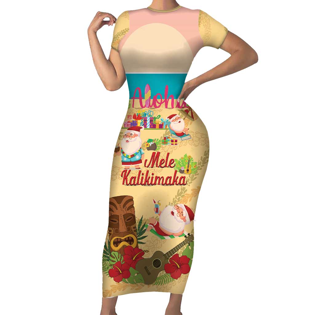 Aloha Hawaii Mele Kalikimaka Short Sleeve Bodycon Dress Beachy Funny Santa Hawaiian Lei - Polynesian Pride