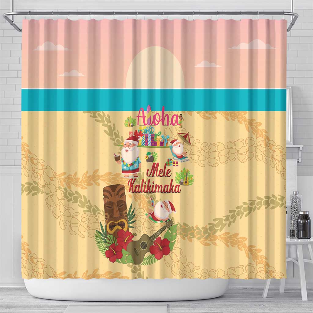 Aloha Hawaii Mele Kalikimaka Shower Curtain Beachy Funny Santa Hawaiian Lei - Polynesian Pride