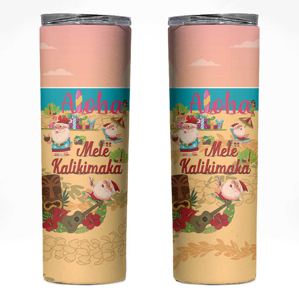 Aloha Hawaii Mele Kalikimaka Skinny Tumbler Beachy Funny Santa Hawaiian Lei - Polynesian Pride