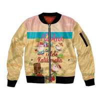 Aloha Hawaii Mele Kalikimaka Sleeve Zip Bomber Jacket Beachy Funny Santa Hawaiian Lei - Polynesian Pride