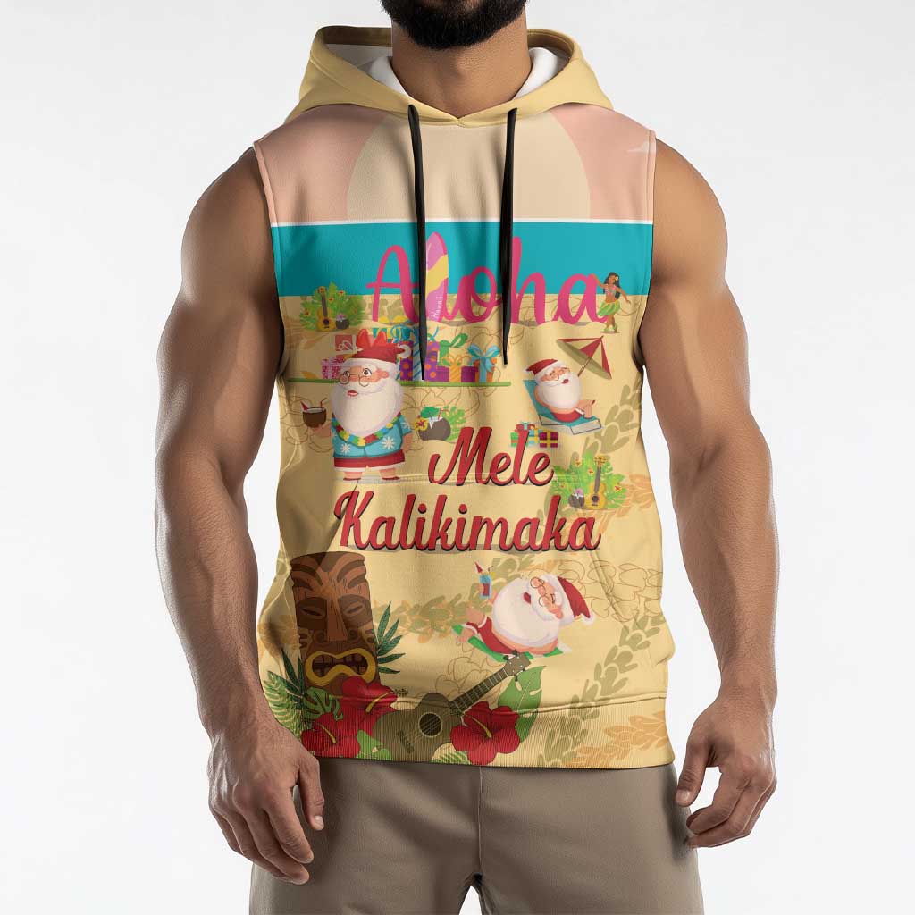 Aloha Hawaii Mele Kalikimaka Sleeveless Hoodie Beachy Funny Santa Hawaiian Lei - Polynesian Pride