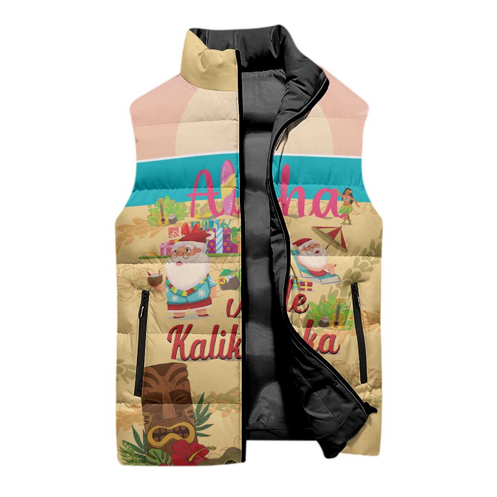 Aloha Hawaii Mele Kalikimaka Sleeveless Puffer Jacket Beachy Funny Santa Hawaiian Lei - Polynesian Pride