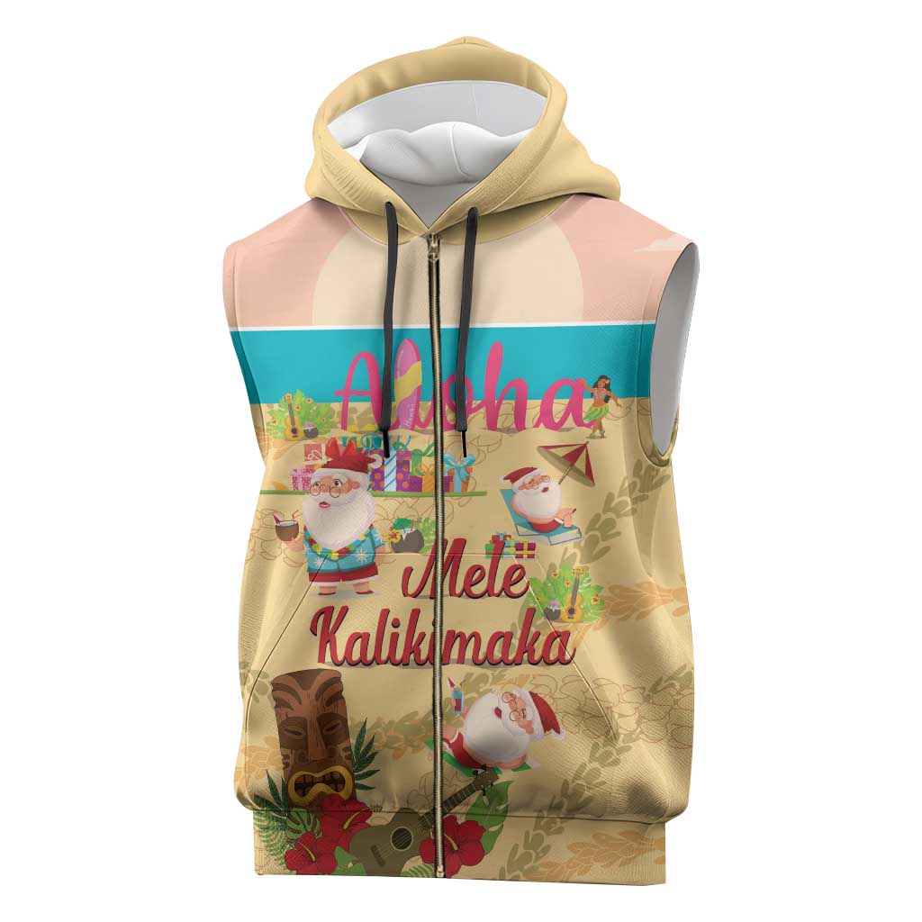 Aloha Hawaii Mele Kalikimaka Sleeveless Zip Hoodie Beachy Funny Santa Hawaiian Lei - Polynesian Pride