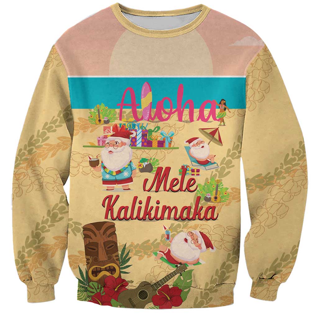 Aloha Hawaii Mele Kalikimaka Sweatshirt Beachy Funny Santa Hawaiian Lei - Polynesian Pride