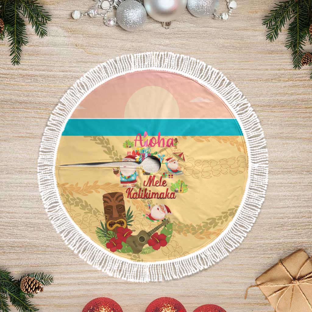 Aloha Hawaii Mele Kalikimaka Tree Skirt Beachy Funny Santa Hawaiian Lei - Polynesian Pride