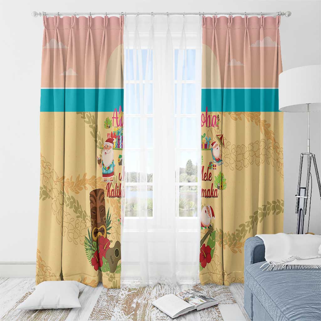 Aloha Hawaii Mele Kalikimaka Window Curtain Beachy Funny Santa Hawaiian Lei - Polynesian Pride
