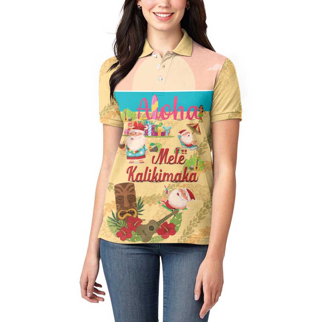Aloha Hawaii Mele Kalikimaka Women Polo Shirt Beachy Funny Santa Hawaiian Lei - Polynesian Pride
