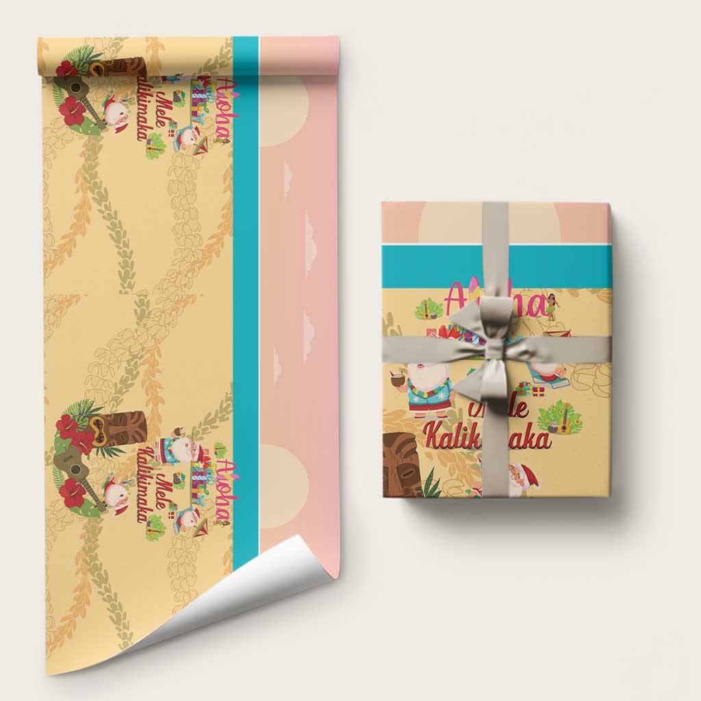 Aloha Hawaii Mele Kalikimaka Wrapping Paper Beachy Funny Santa Hawaiian Lei LT14 58" × 23" Yellow - Polynesian Pride