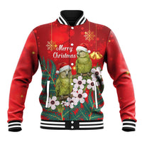 New Zealand Kakapo Christmas Baseball Jacket Owl Parrot Santa Sliver Fern Manuka - Red - Polynesian Pride