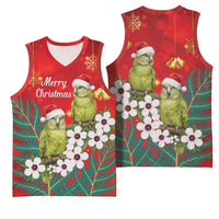 New Zealand Kakapo Christmas Basketball Jersey Owl Parrot Santa Sliver Fern Manuka - Red - Polynesian Pride