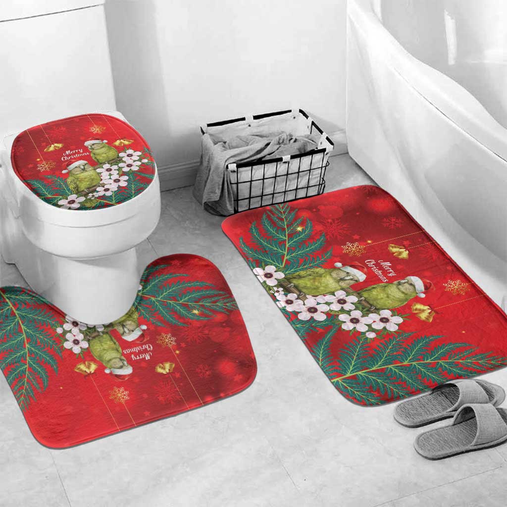 New Zealand Kakapo Christmas Bathroom Set Owl Parrot Santa Sliver Fern Manuka - Red - Polynesian Pride
