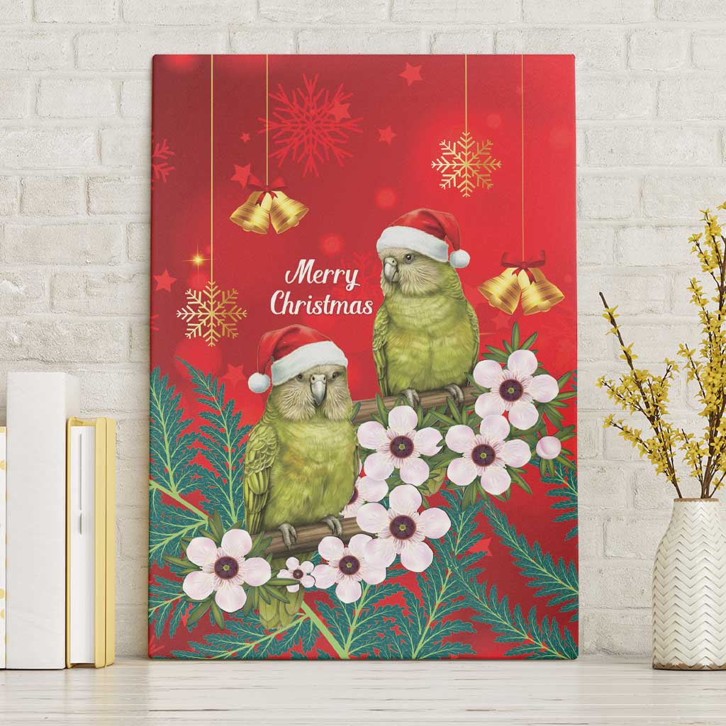 New Zealand Kakapo Christmas Canvas Wall Art Owl Parrot Santa Sliver Fern Manuka - Red - Polynesian Pride