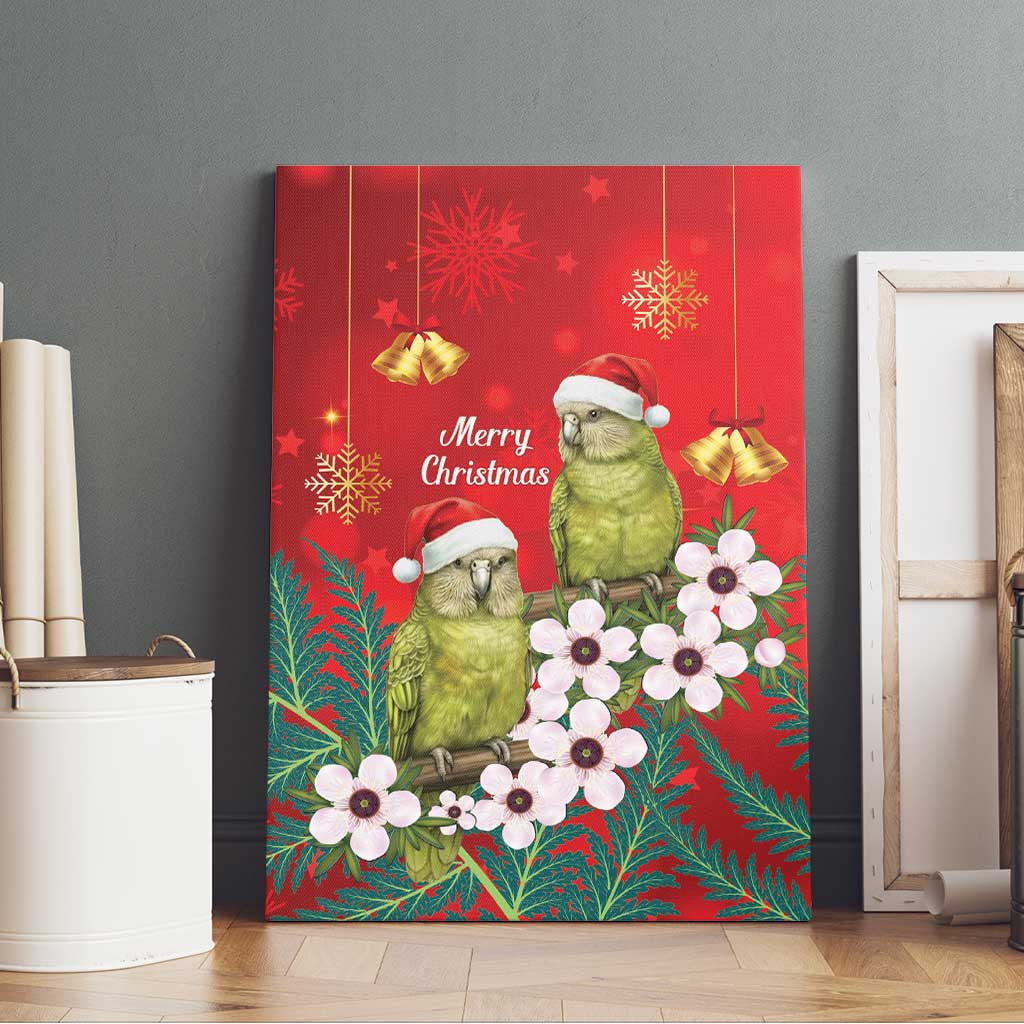 New Zealand Kakapo Christmas Canvas Wall Art Owl Parrot Santa Sliver Fern Manuka - Red - Polynesian Pride