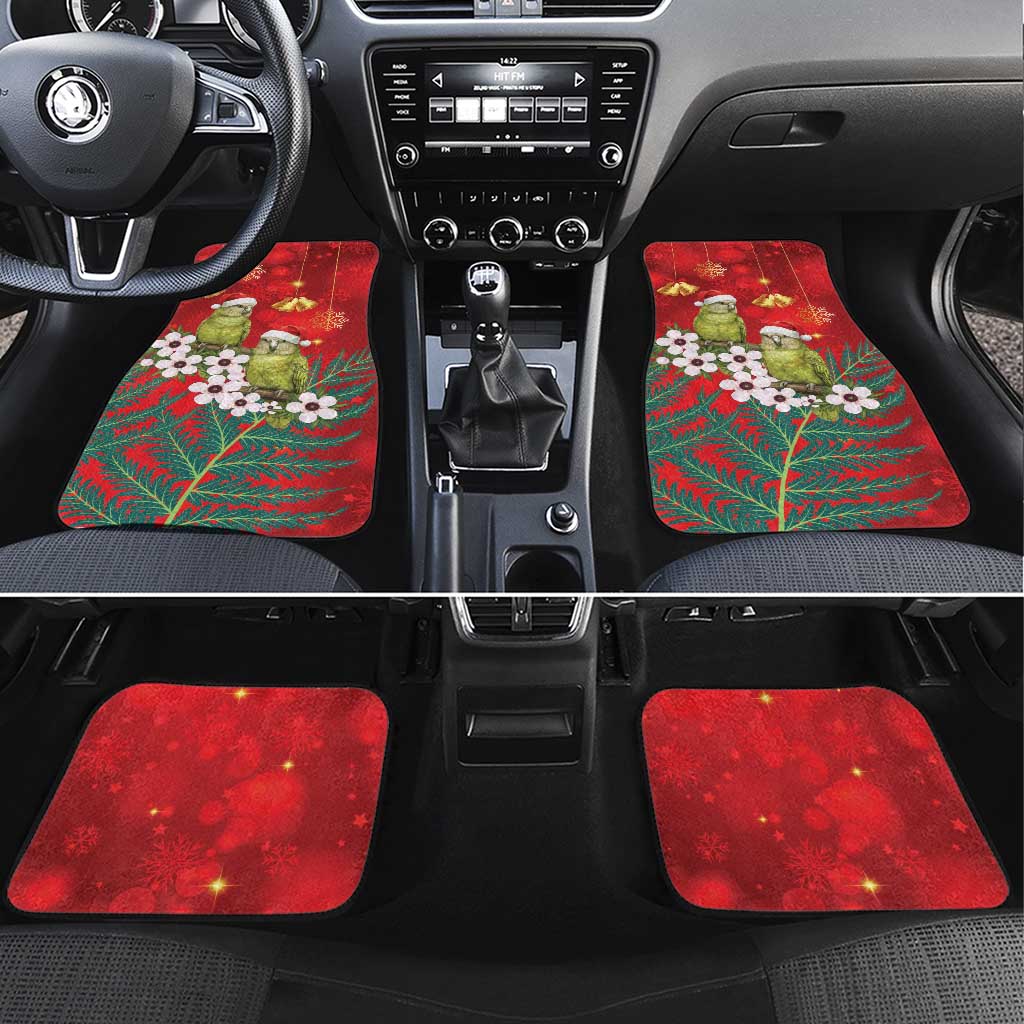 New Zealand Kakapo Christmas Car Mats Owl Parrot Santa Sliver Fern Manuka - Red - Polynesian Pride