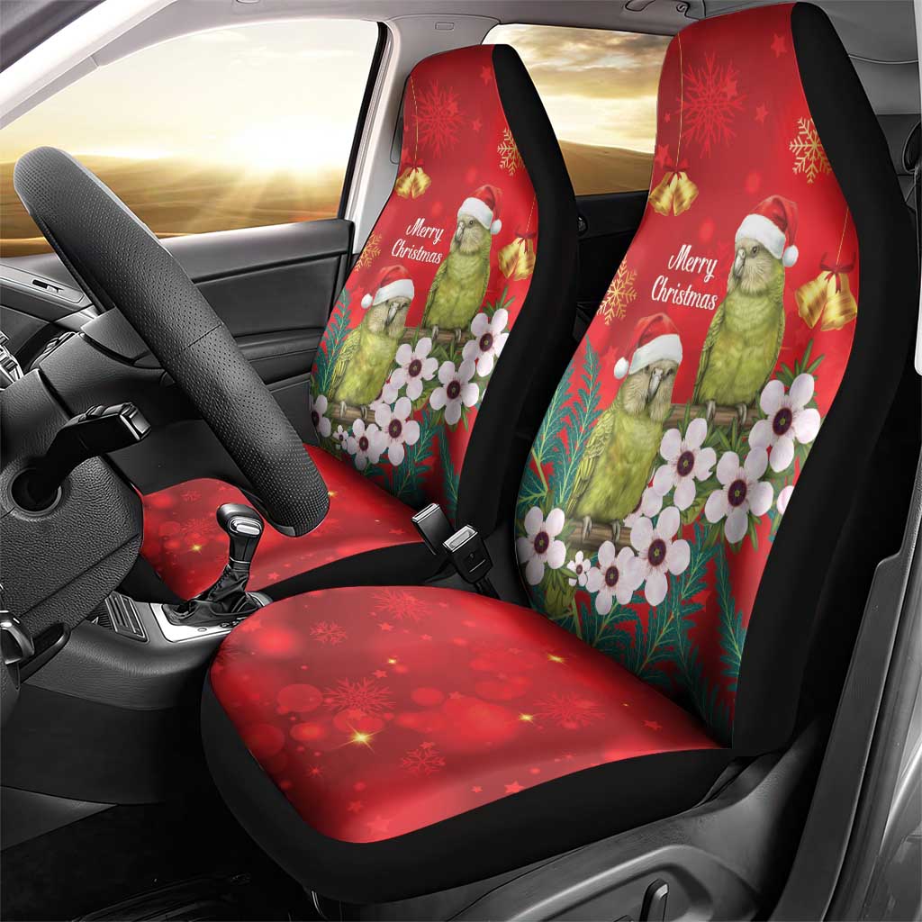 New Zealand Kakapo Christmas Car Seat Cover Owl Parrot Santa Sliver Fern Manuka - Red - Polynesian Pride
