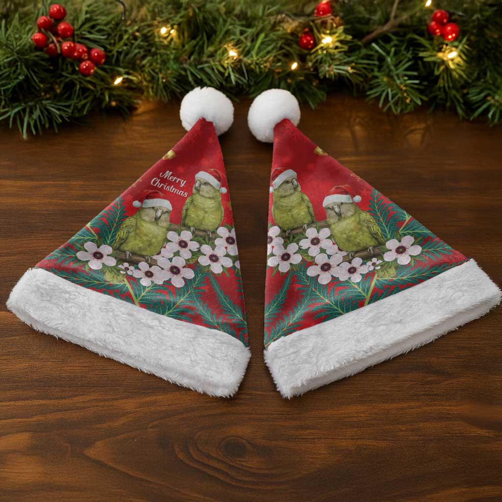 New Zealand Kakapo Christmas Santa Hat Owl Parrot Santa Sliver Fern Manuka - Red - Polynesian Pride