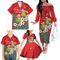New Zealand Kakapo Christmas Family Matching Off The Shoulder Long Sleeve Dress and Hawaiian Shirt Owl Parrot Santa Sliver Fern Manuka - Red - Polynesian Pride
