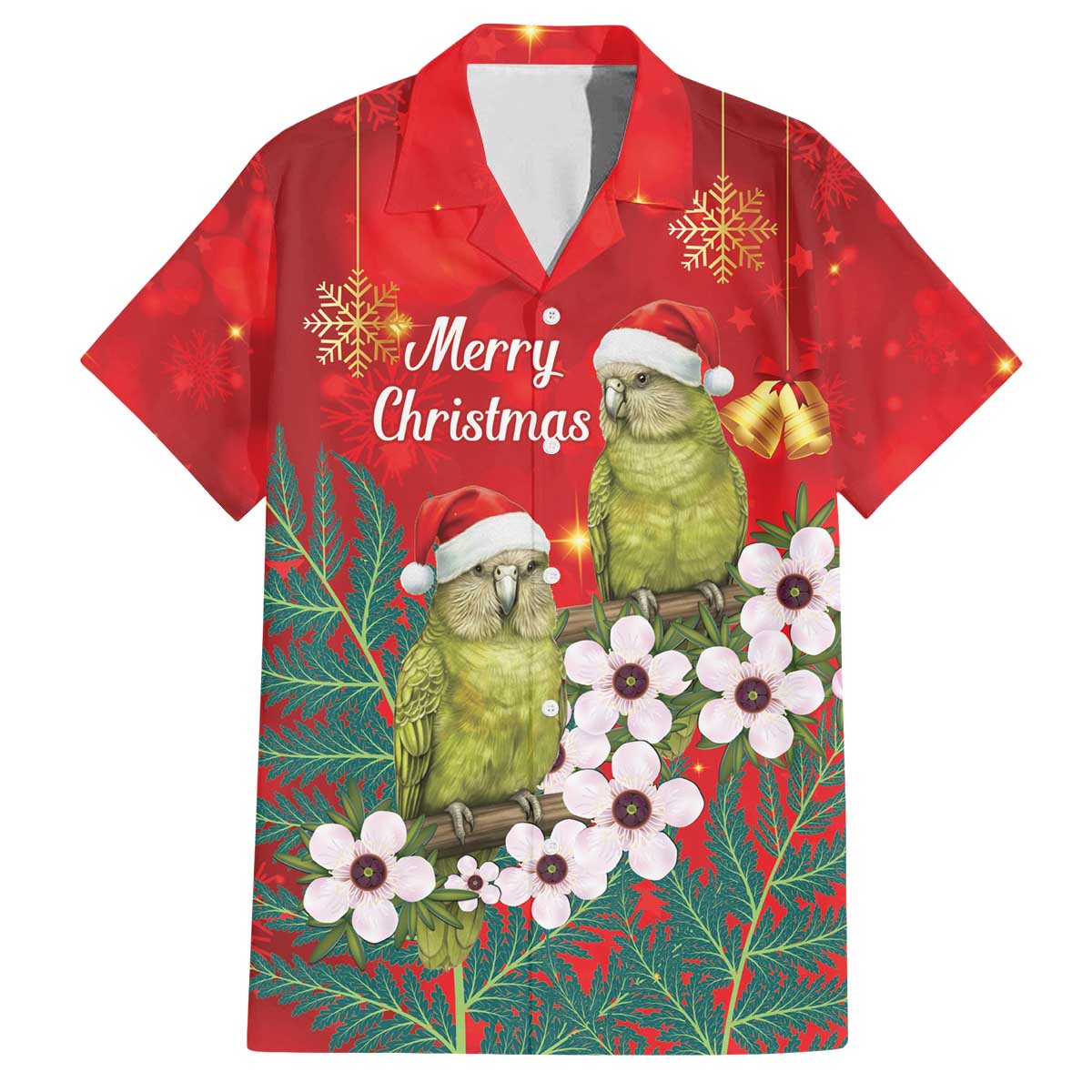 New Zealand Kakapo Christmas Family Matching Off The Shoulder Long Sleeve Dress and Hawaiian Shirt Owl Parrot Santa Sliver Fern Manuka - Red - Polynesian Pride